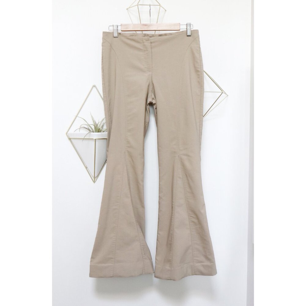 Y2K Khaki Flared Pants w/ Thigh Seam & Triangle Panel Detail, Office Siren - Picture 4 of 6